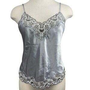 Vintage Womens (M) Gray Lace Camisole Satin Adjustable 90s Y2K Brat Lingerie USA